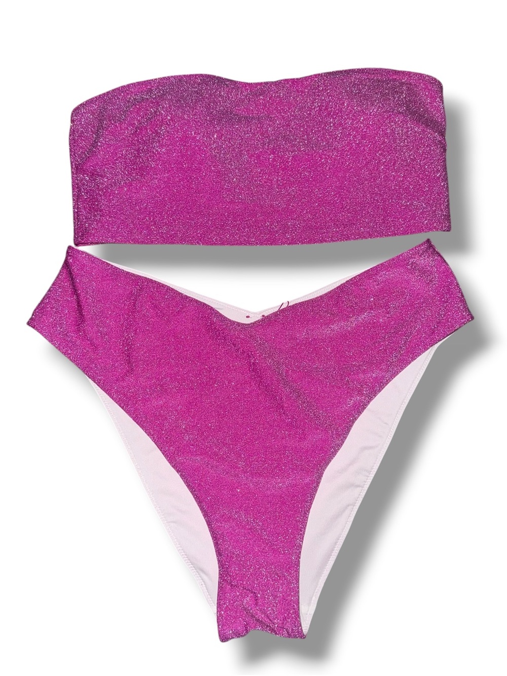 VS PINK Dahlia Magenta shimmery bandeau/high waist cheeky bikini